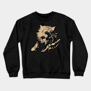 Maine Coon Cat Playing Guitar Vintage 90s Style Rock Crewneck Sweatshirt